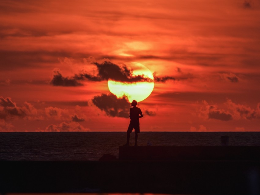 Sunset Silhouette Dark Sea Dusk Background