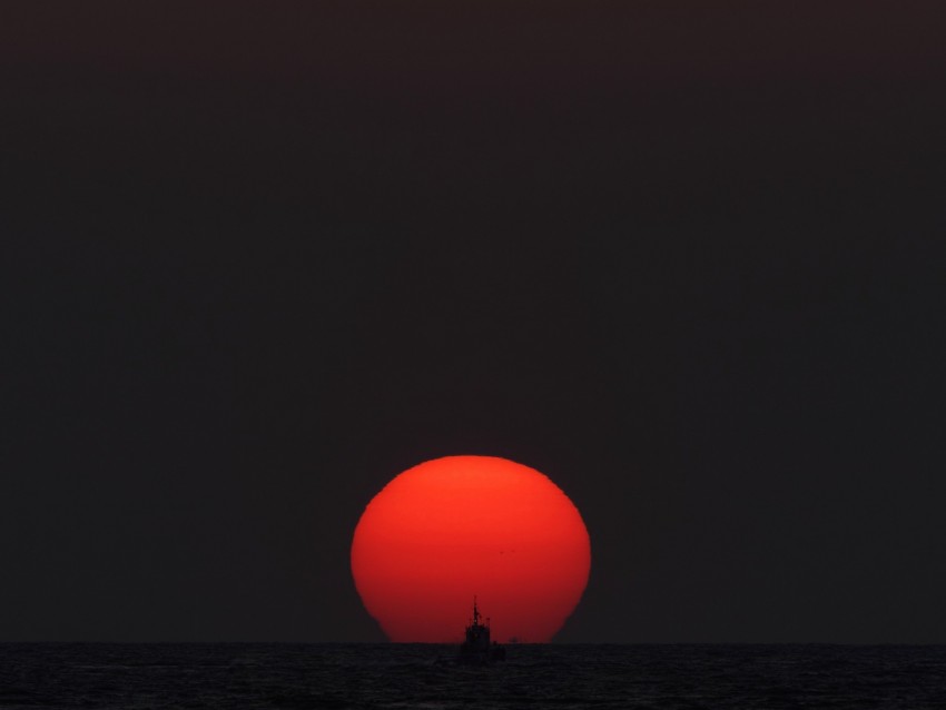 Sunset Sun Sea Ship Horizon Background