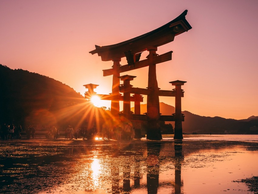 sunset, sun, shinto, sunlight, glare