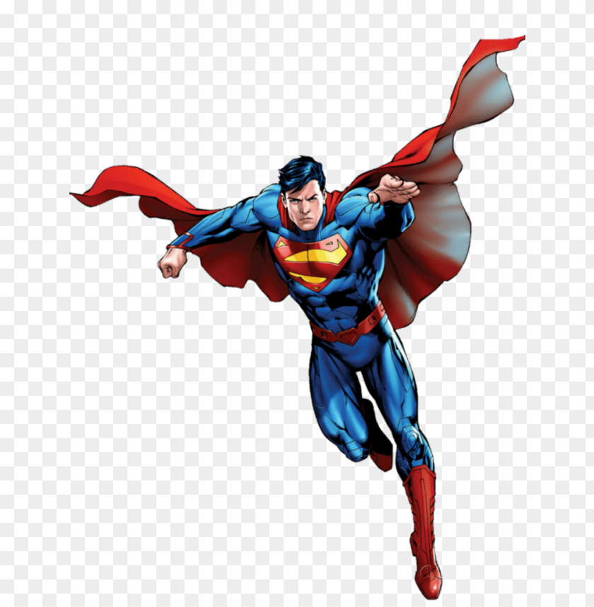 superhero, comic book character, flying figure, red cape, blue costume, action pose, muscular physique