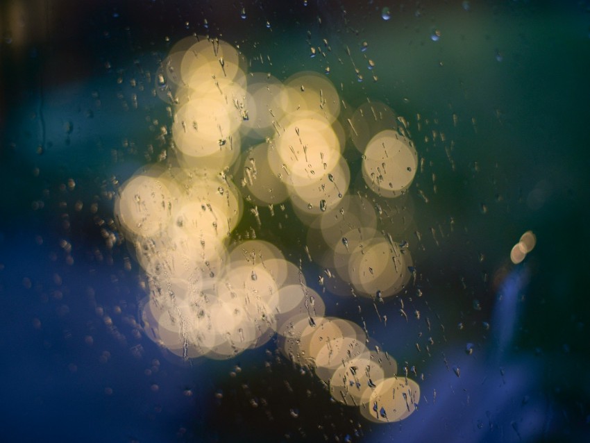 Surface Drops Bokeh Glass Rain Wet Lights Background