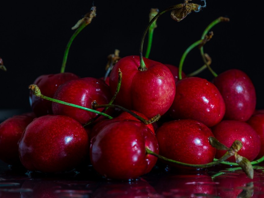 Sweet Cherry Ripe Wet Fruit Juicy Red Sweet Background