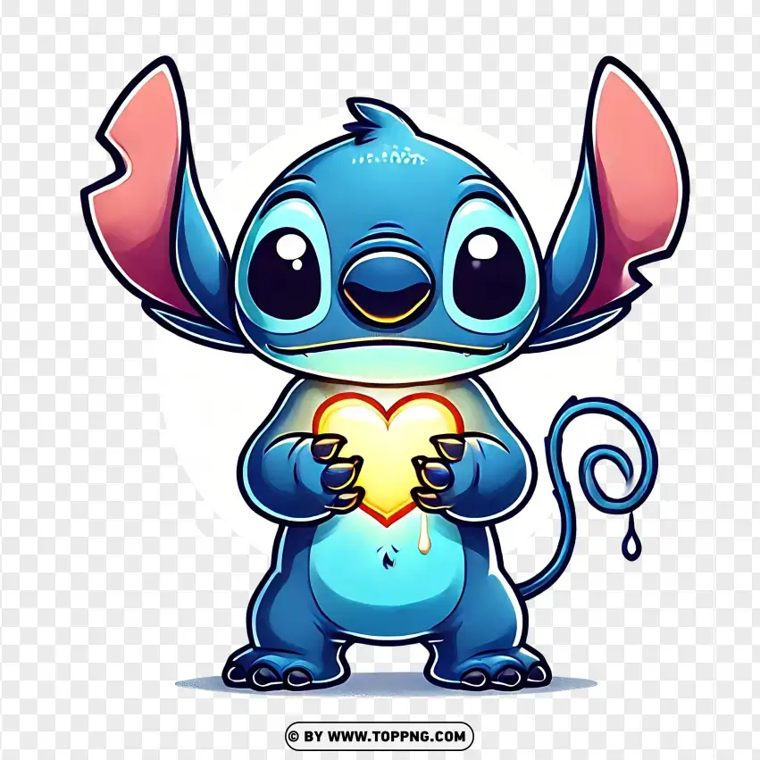 Stitch Holding A Bright Heart Symbolizing Love PNG Transparent Background