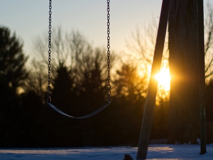 Swing Winter Sunset Tree Blur Background