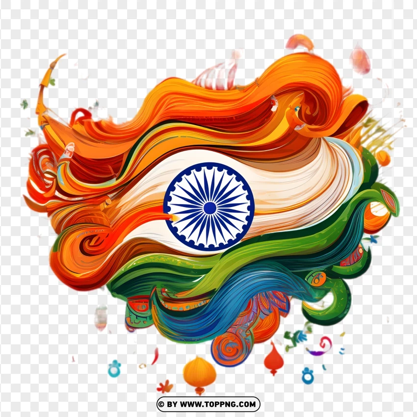 Swirling Indian Flag With Intricate Details PNG Transparent Background