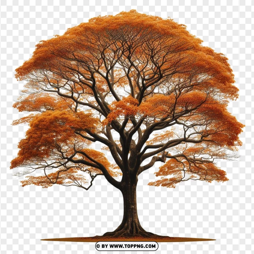 Tall Autumn Tree With Orange Leaves PNG Transparent Background