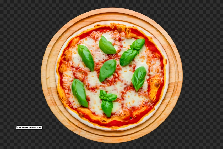 Tasty Margherita Pizza On Wooden Plate Top View Hd PNG Transparent Background