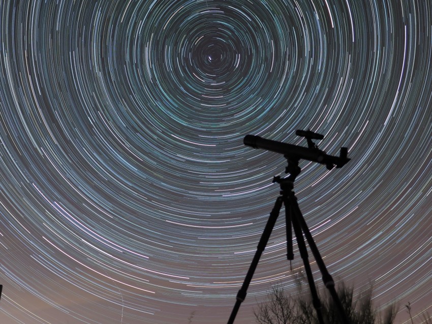 telescope, starry sky, night, blur, motion