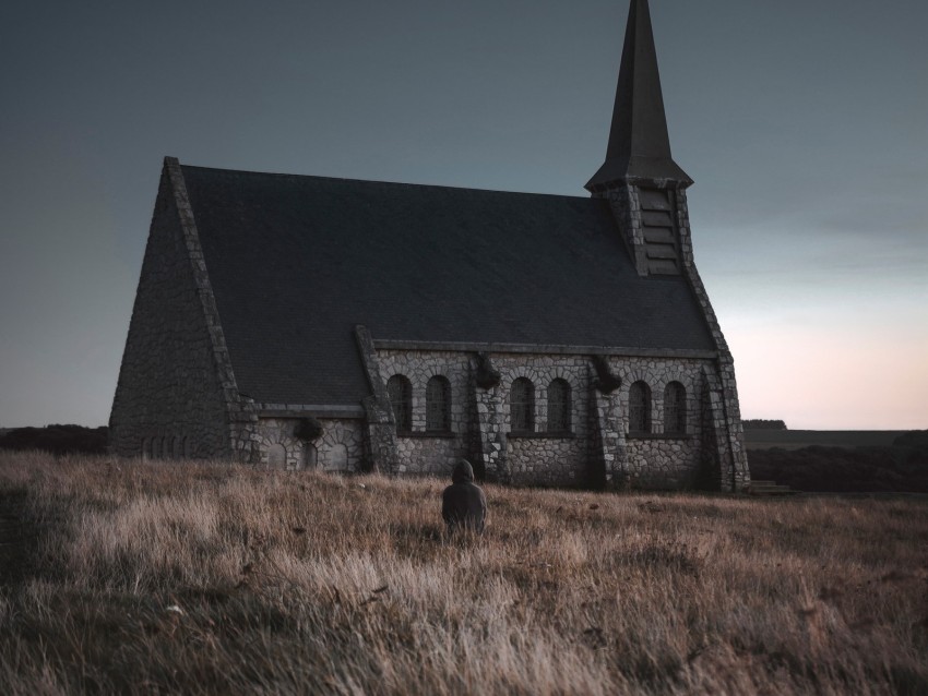 temple, field, silhouette, loneliness, melancholy