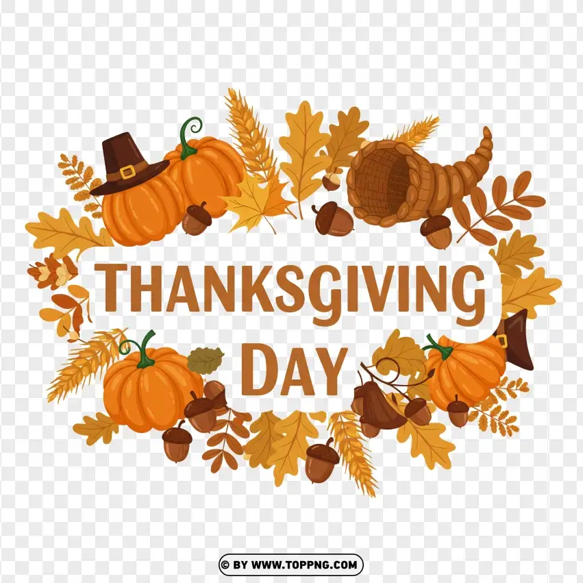 Thanksgiving Day With Pumpkins And Leaves PNG Transparent Background