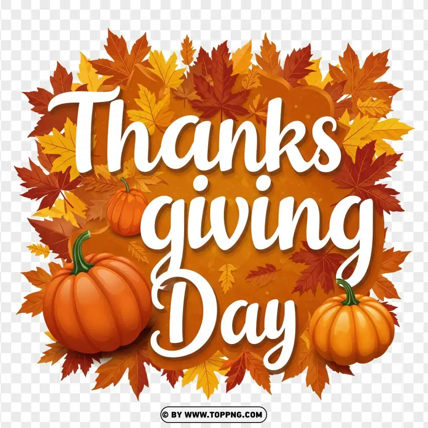 Thanksgiving Day With Colorful Fall Leaves Pumpkins And Turkey PNG Transparent Background