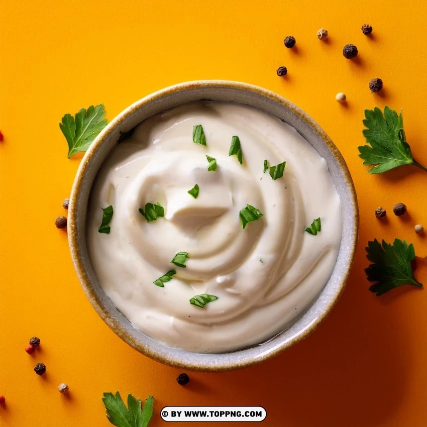 Thick Ranch Dressing Garnished With Parsley In A Grey Bowl PNG Transparent Background