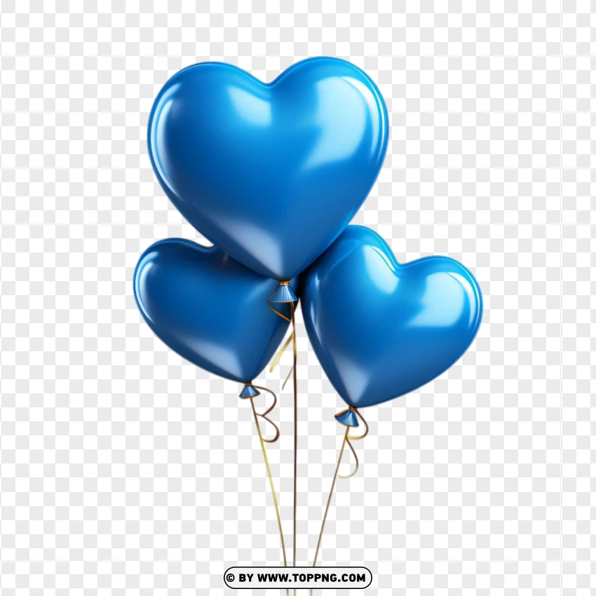 Three Blue Balloons Hearts Valentine Love PNG Transparent Background