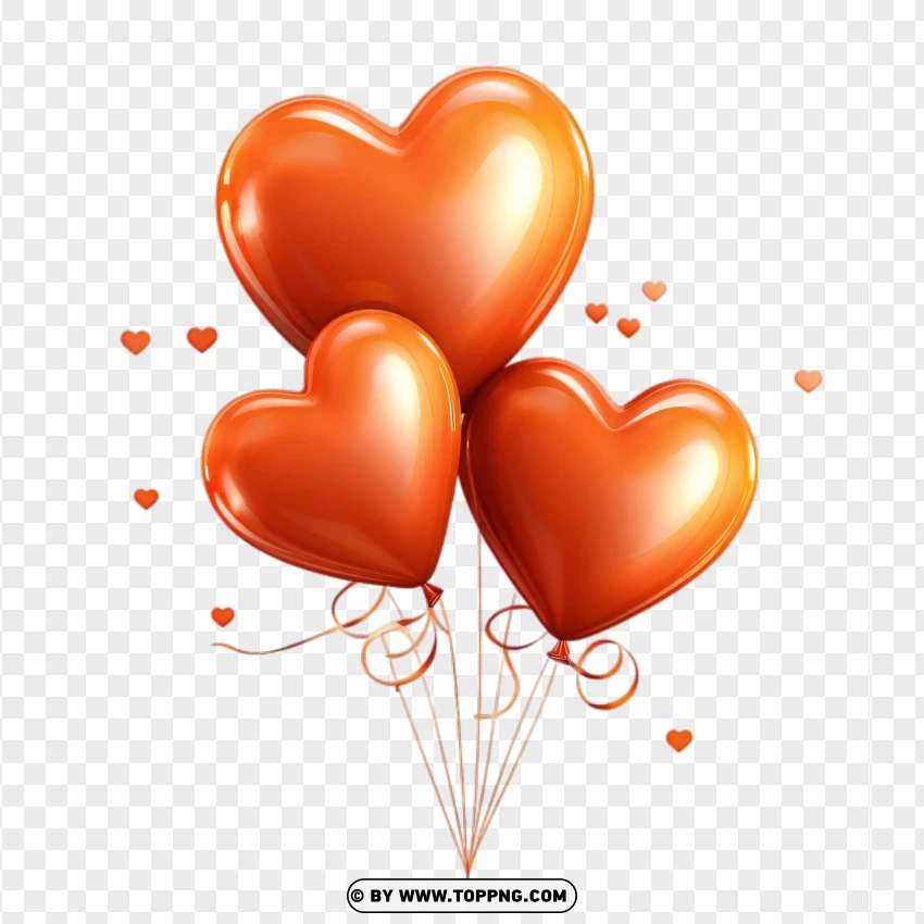 Three Orange Balloons Hearts Valentine Love PNG Transparent Background