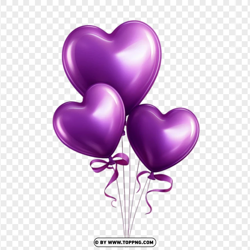 Three Purple Balloons Hearts Valentine Love PNG Transparent Background