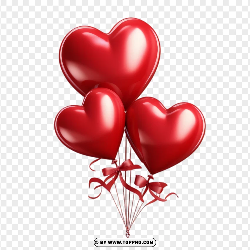 Three Red Hearts Balloons Flying Valentines Day PNG Transparent Background