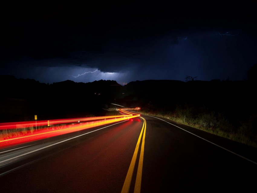 Thunderstorm Lightning Road Night Markup Turn Background