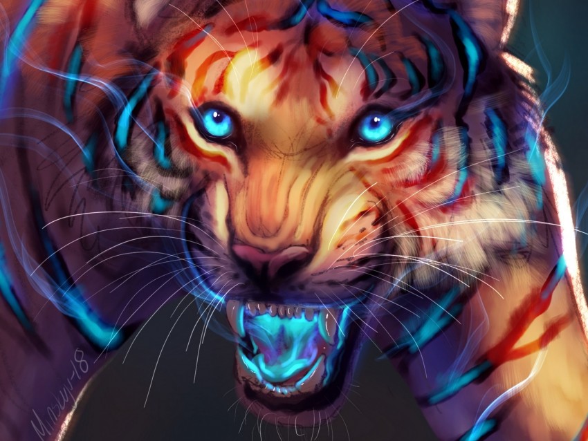 Tiger Art Grin Glow Muzzle Predator Background