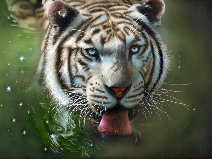 Tiger Protruding Tongue Art Water Background