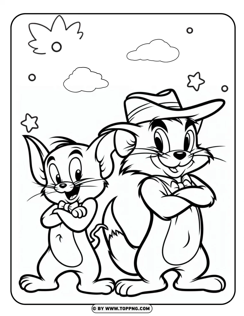 Tom And Jerry As Detectives Coloring Page PNG Transparent Background