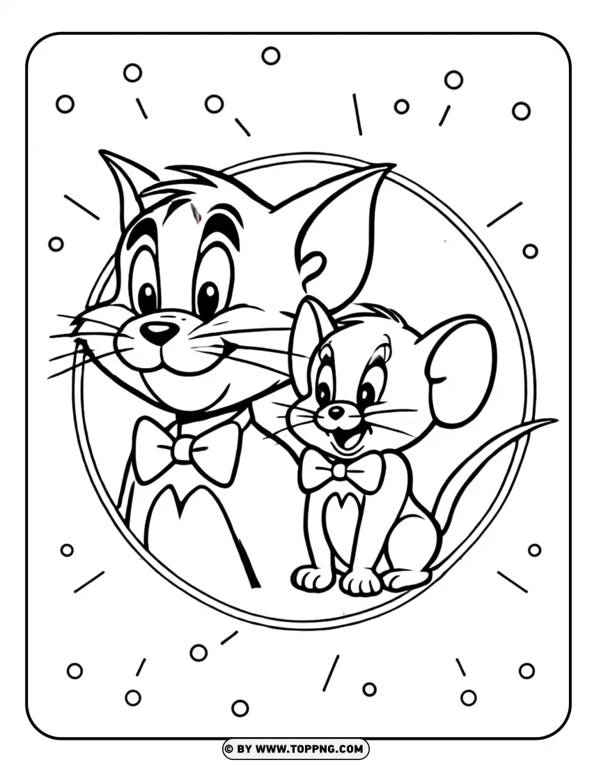 Tom And Jerry In A Framed Portrait Coloring Page PNG Transparent Background