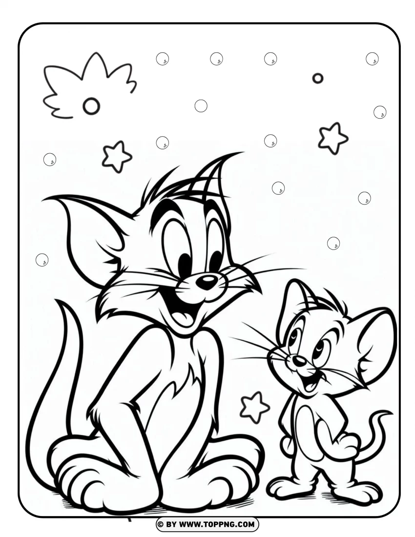 Tom And Jerry In A Peaceful Outdoor Setting Coloring Page PNG Transparent Background