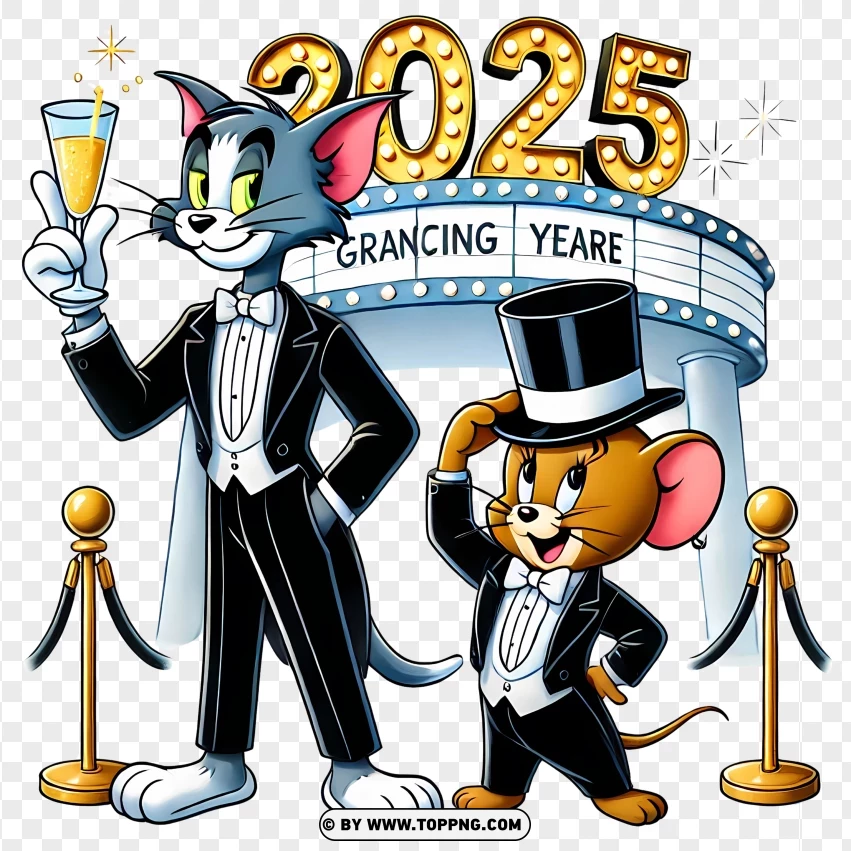 Tom And Jerry In Tuxedos Celebrating 2025 PNG Transparent Background