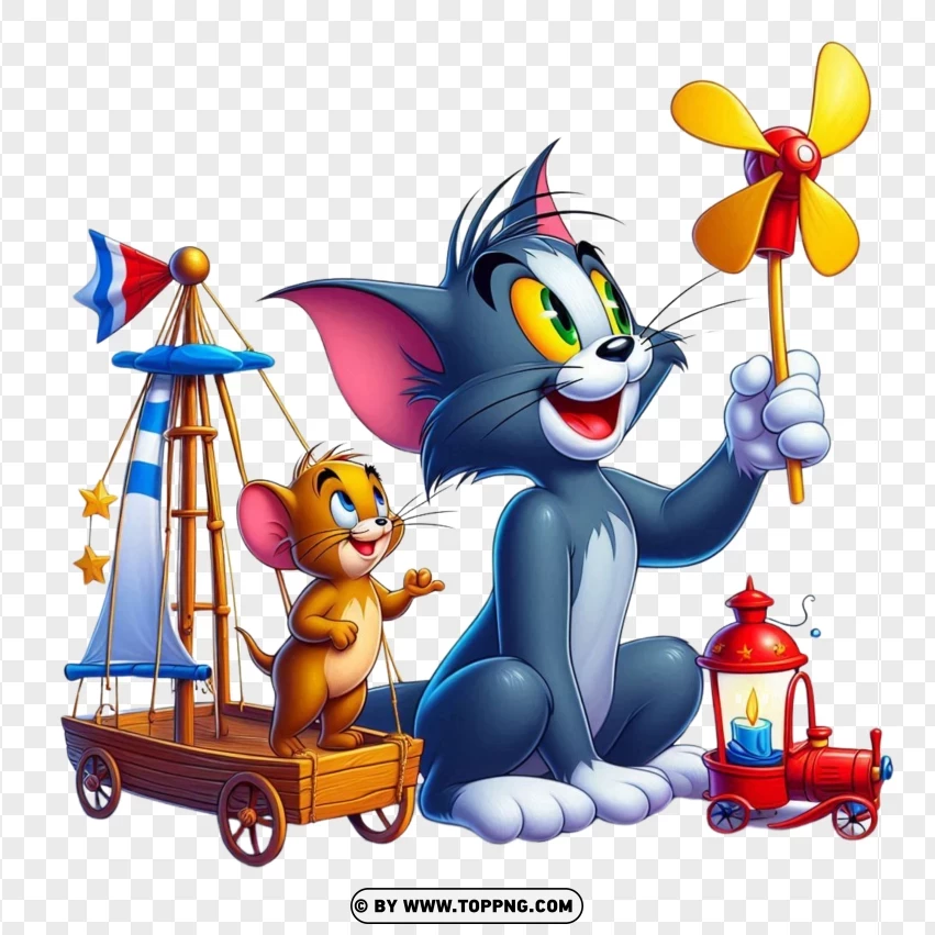 Tom And Jerry Playing With A Toy Boat PNG Transparent Background