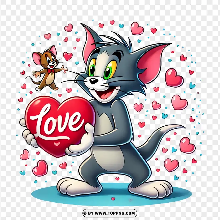 Tom And Jerry Holding Love Balloon PNG Transparent Background