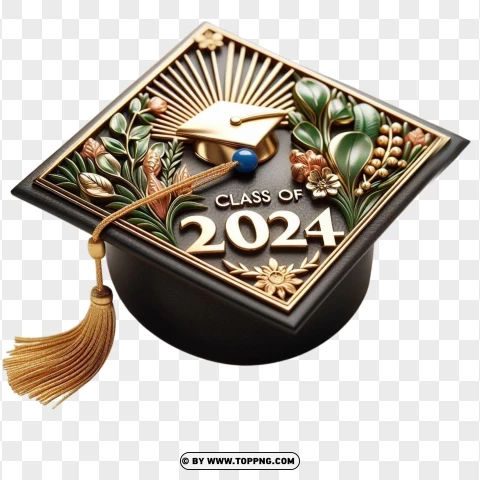 Graduation Cap With Text Class 2024 PNG Transparent Background