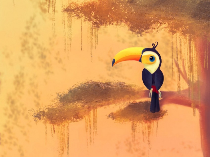 toucan, bird, art, tree, branch