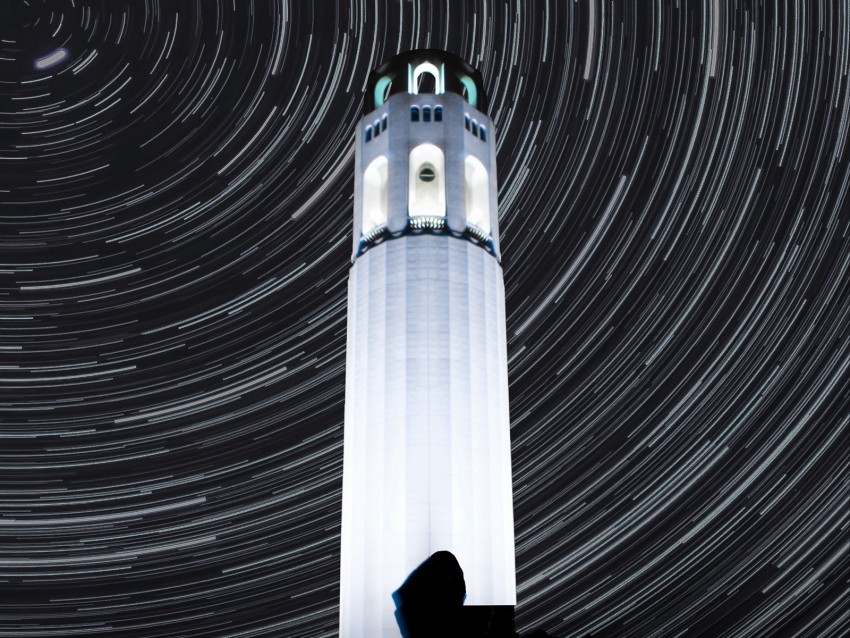 Tower Building Night Long Exposure Blur Background