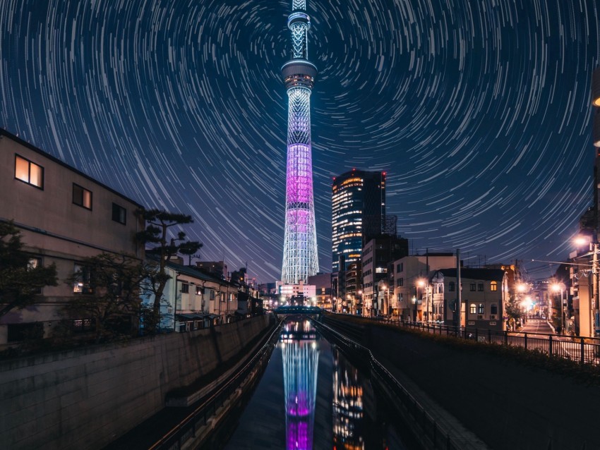 tower, night city, city lights, architecture, night, tokyo, japan