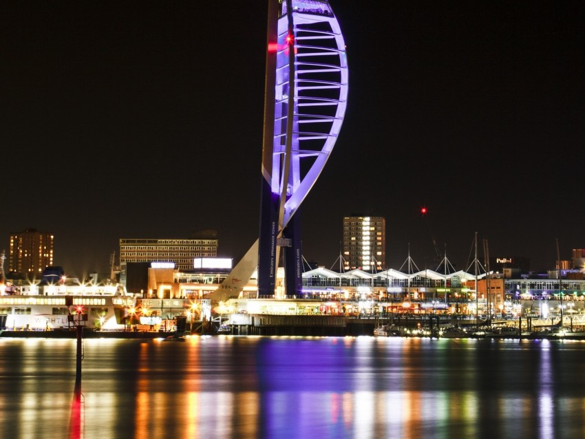 tower, night city, panorama, city lights, architecture