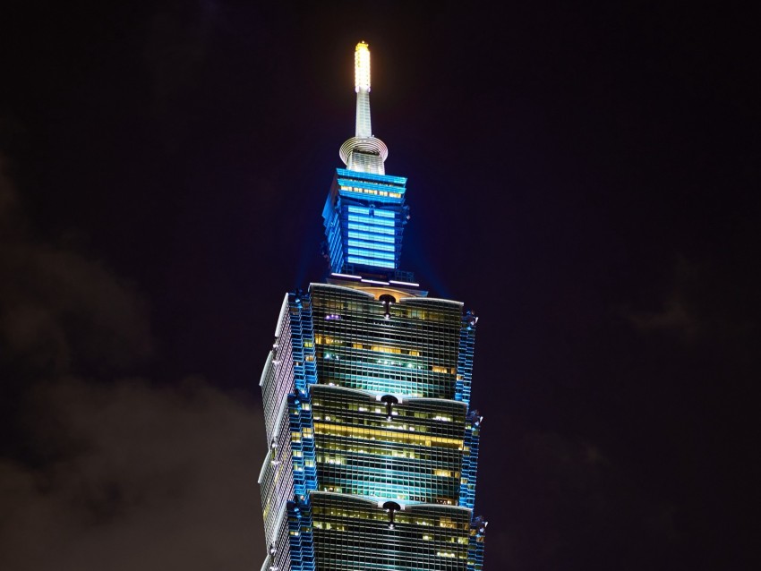 Tower Skyscraper Architecture Night City City Lights Taipei China Background