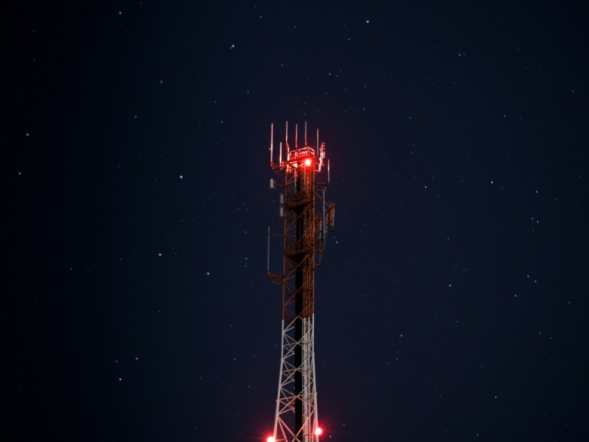 tower, starry sky, backlight, lighting, night