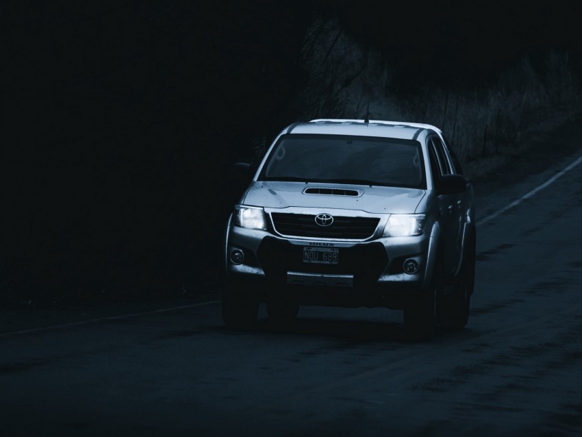 toyota hilux, toyota, car, suv, gray, road, dark