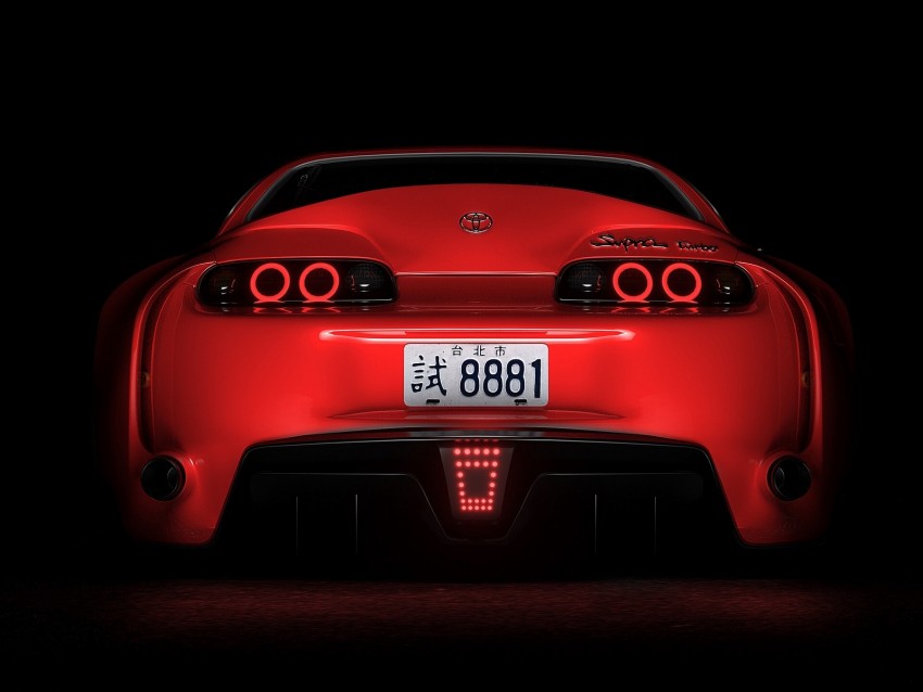 Toyota Supra Toyota Sportscar Red Rear View Dark Backlight Background