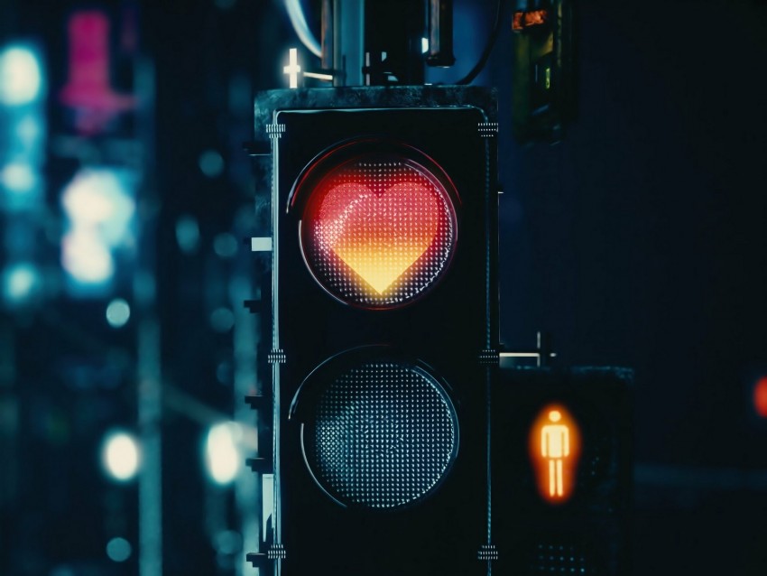 traffic light, heart, signal, red, love