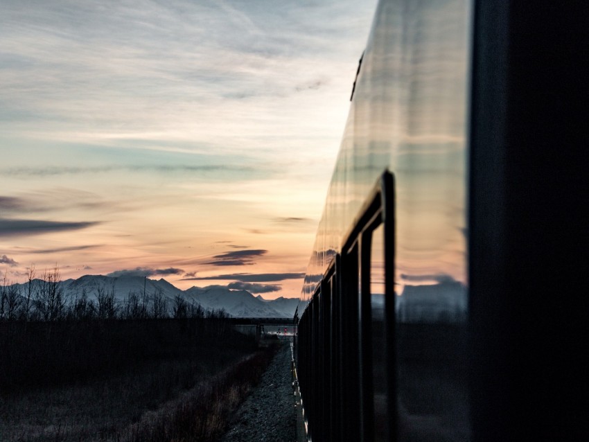 Train Sunset Mountains Landscape Dusk Background