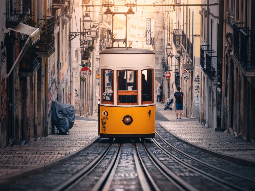 tram, rails, street, city, buildings