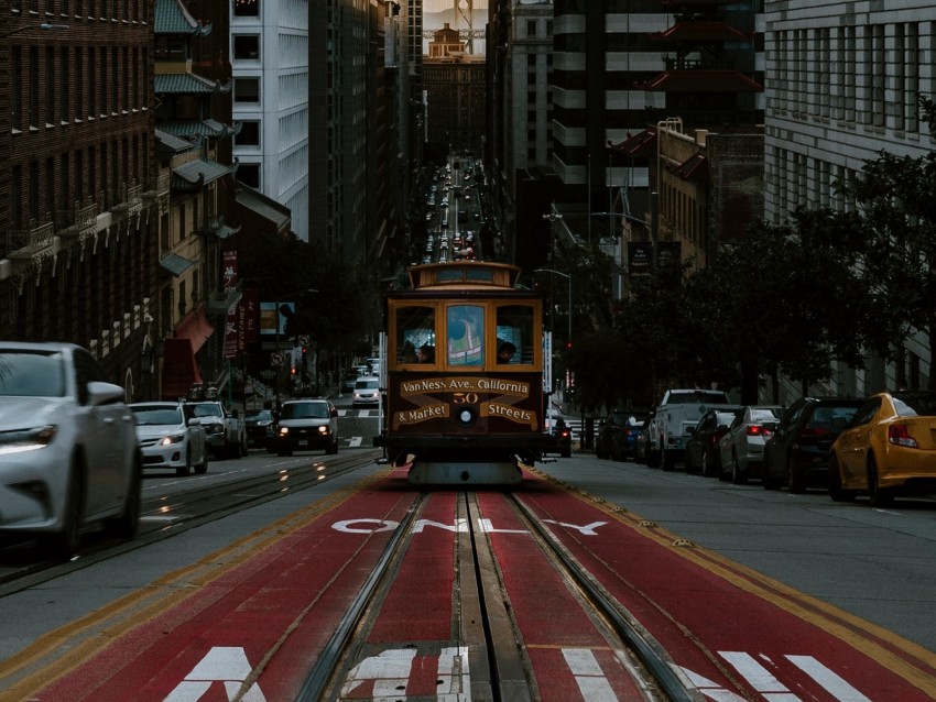 Tram Transport Street City Traffic Background