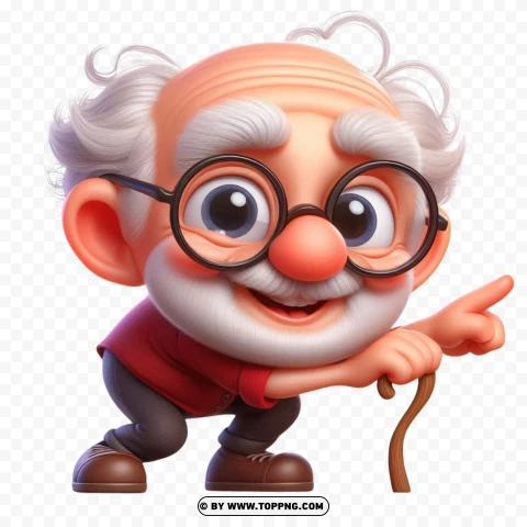 3D old man, 3D character,walking stick,character,  cartoon,  senior,  elderly