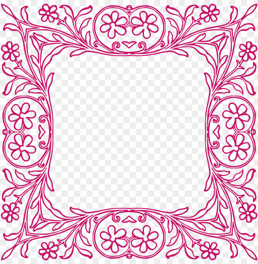 floral border, decorative design, nature pattern, pink flowers, ornate frame, botanical art, hand-drawn illustration