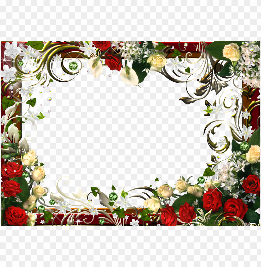 Floral Frame with Red and White Roses