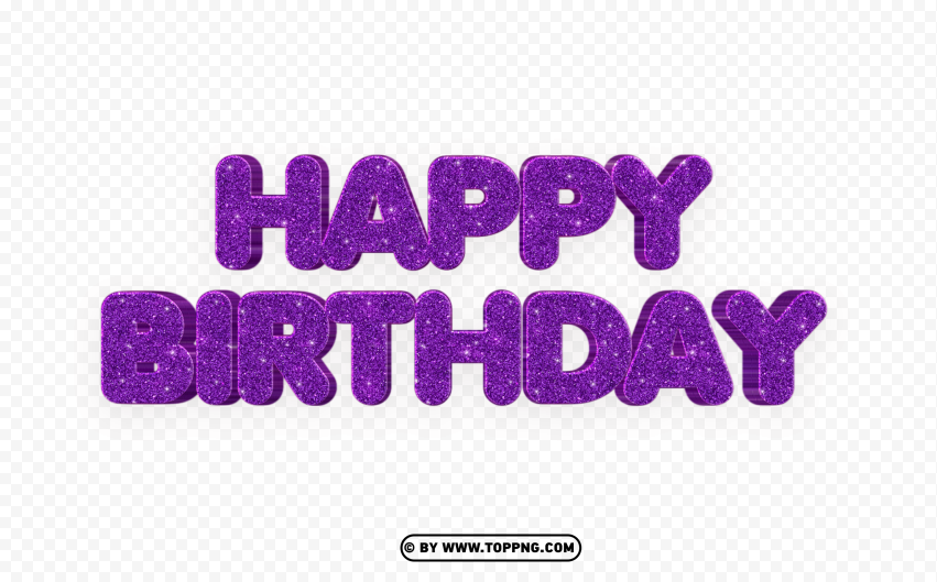 Happy Birthday Purple Glitter PNG Transparent Background