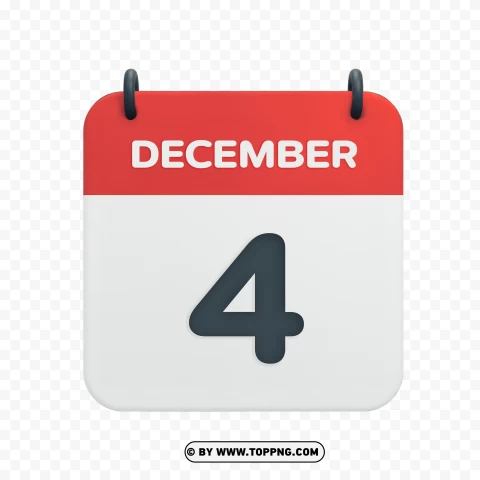 Hd December 4th Calendar Date Icon In Vector PNG Transparent Background