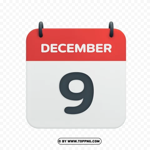 Hd December 9th Calendar Date Icon In Vector PNG Transparent Background