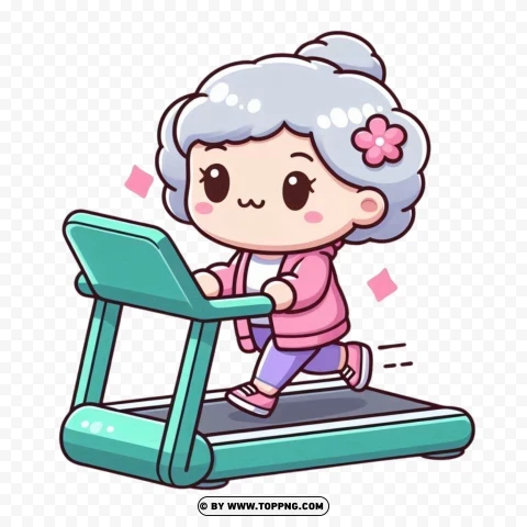 Old Woman,  Kawaii character, Running,character,   cartoon,   senior,   elderly