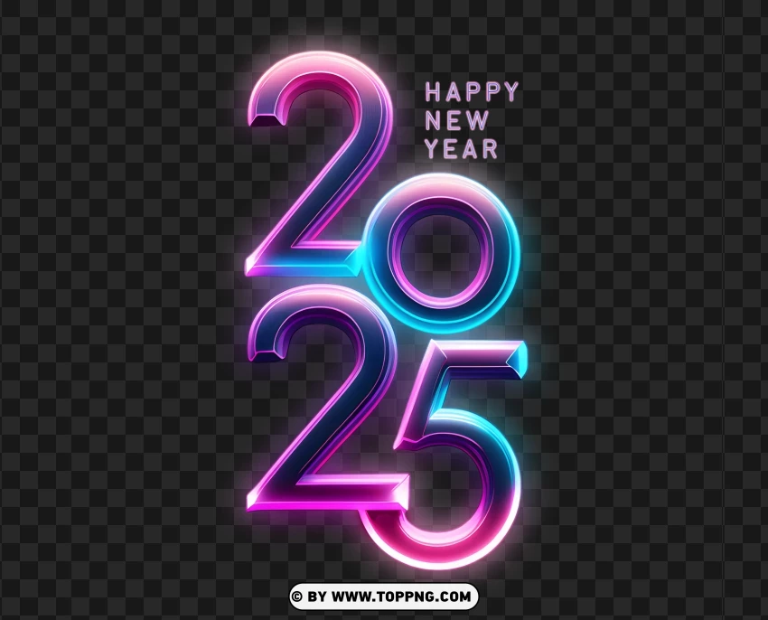 Neon Purple and Pink 2025 New Year Design Transparent PNG